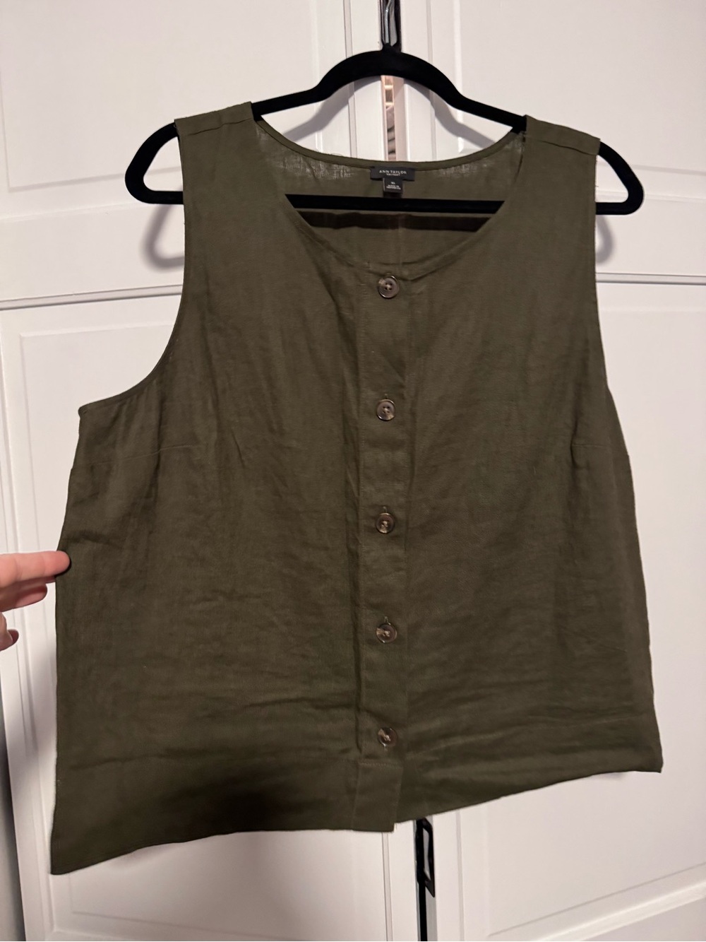 Ann Taylor Factory Olive Green Linen Button-Front Camisole